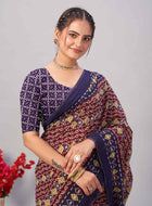 Dark Maroon Jaipuri cotton saree