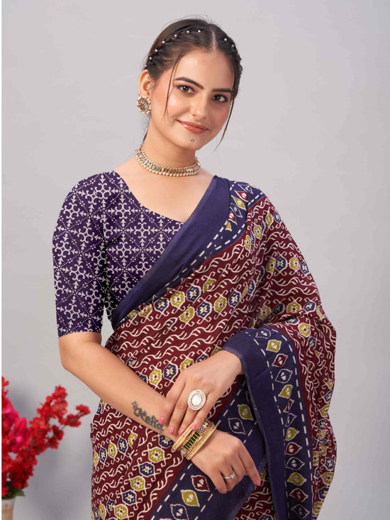 Dark Maroon Jaipuri cotton saree