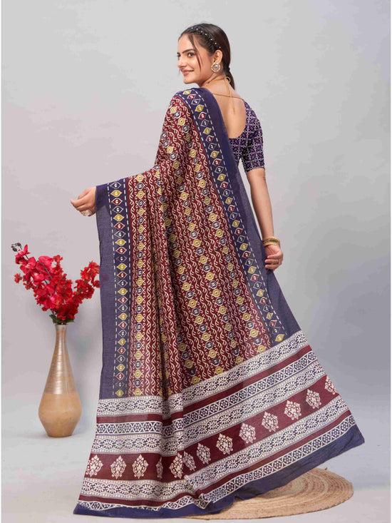 Dark Maroon Jaipuri cotton saree