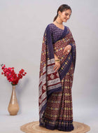 Dark Maroon Jaipuri cotton saree