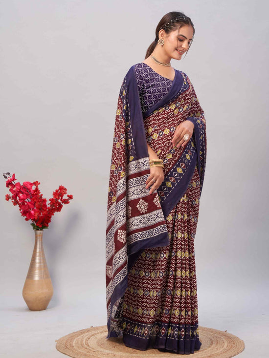 Dark Maroon Jaipuri cotton saree
