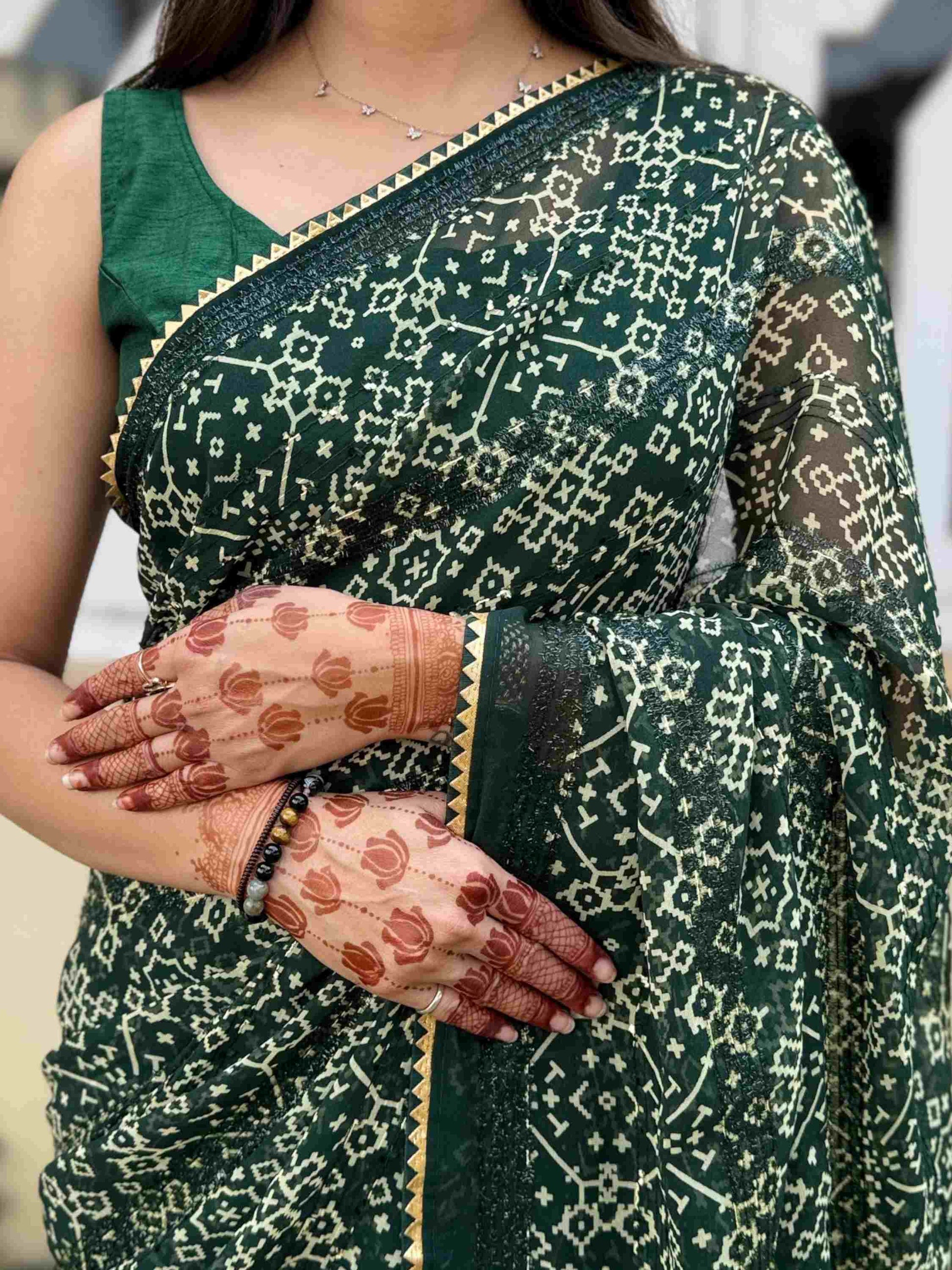 Georgette Saree Green