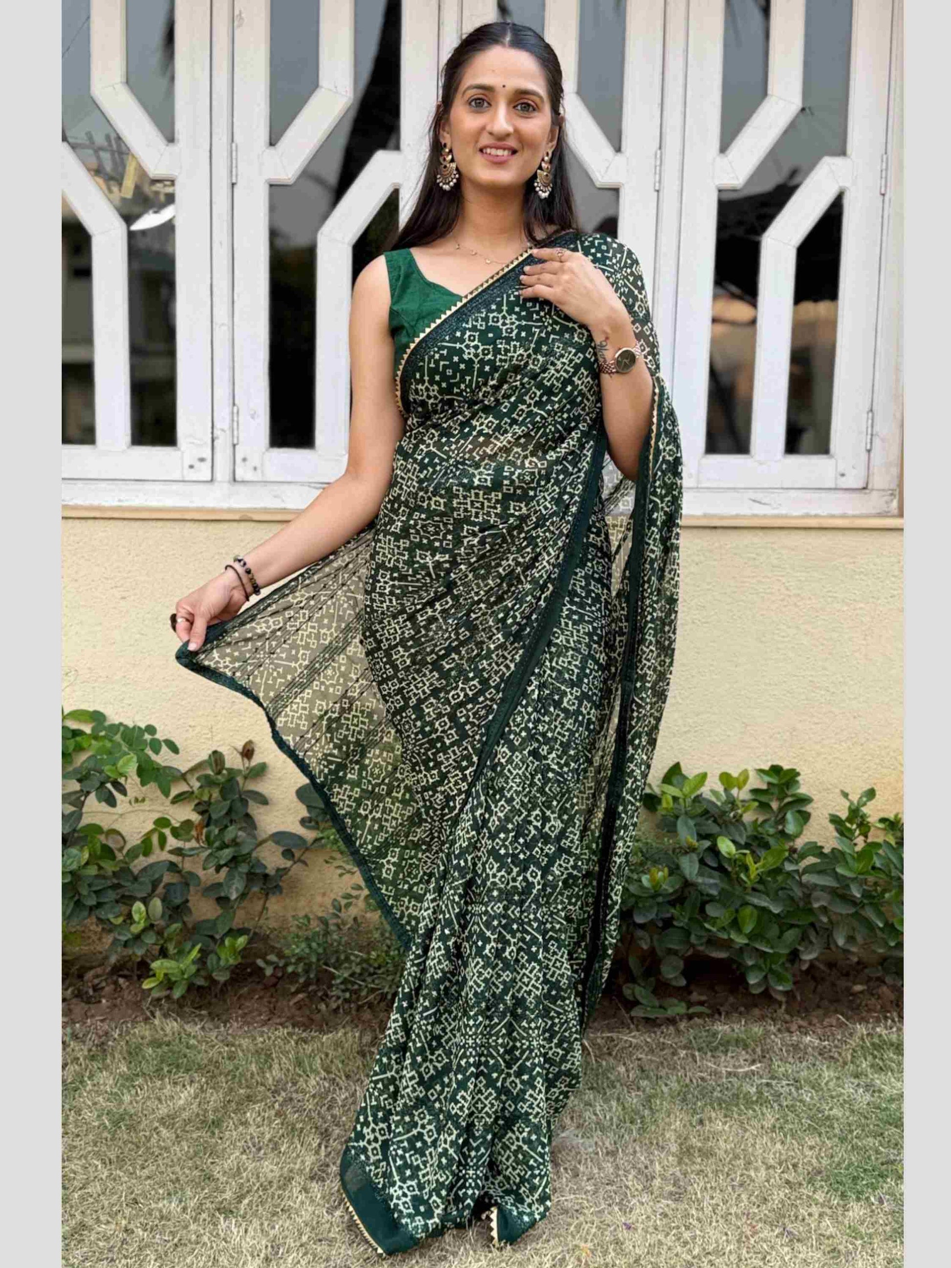 Georgette Saree Green