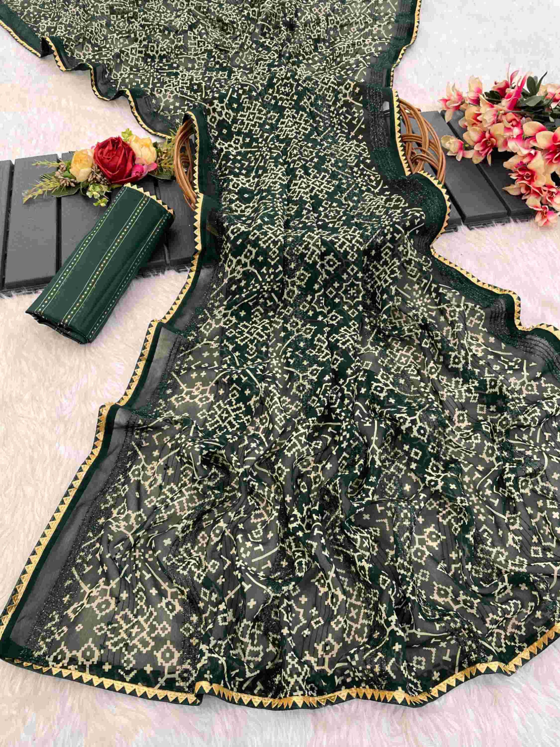 Georgette Saree Green