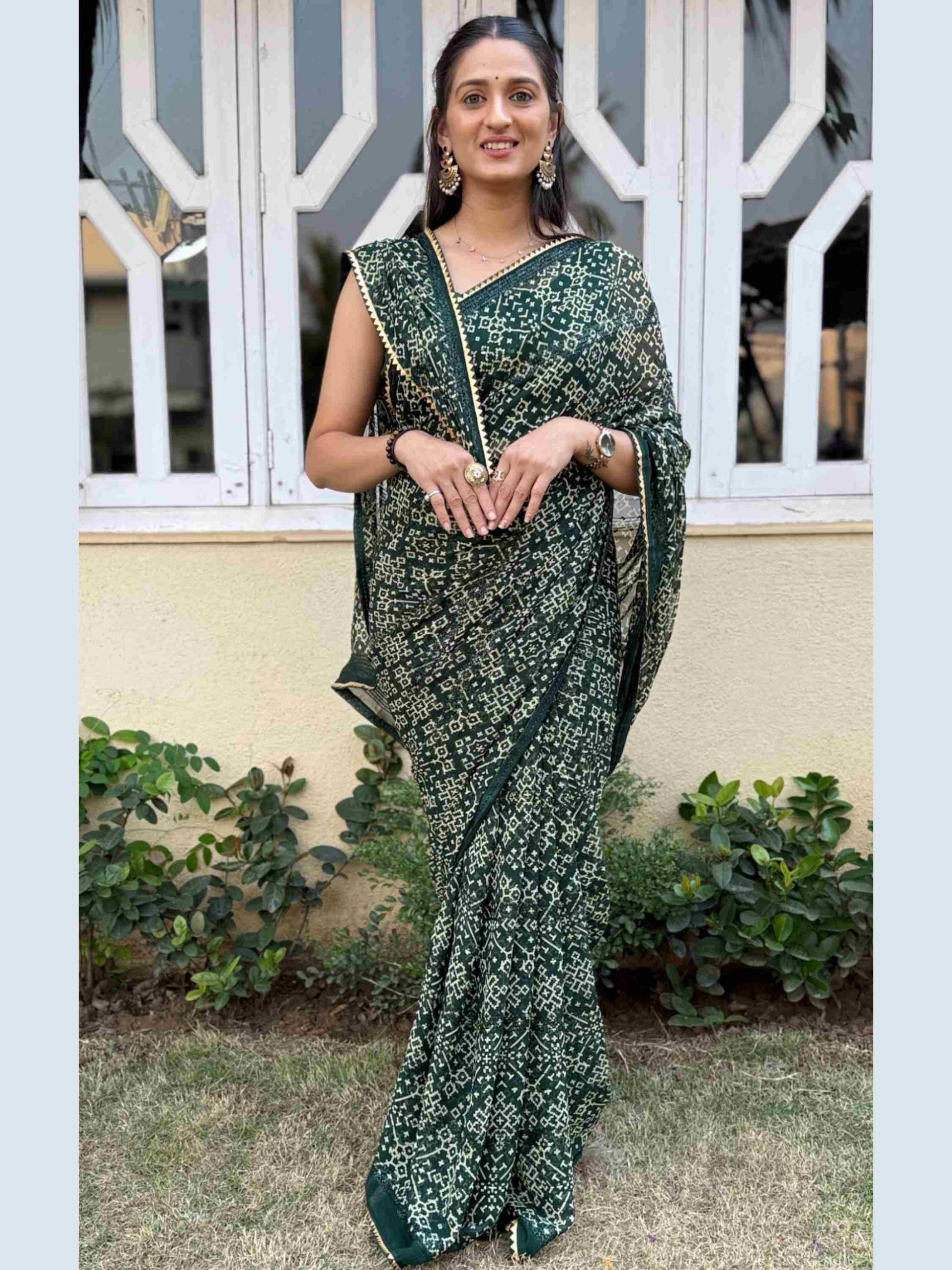 Georgette Saree Green