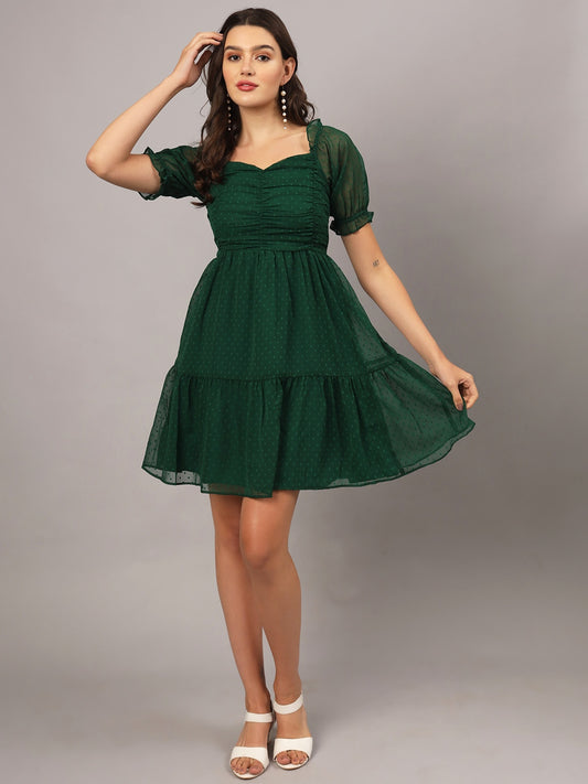 Green Chiffon Midi Western Dress