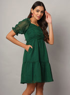 Green Chiffon Midi Western Dress