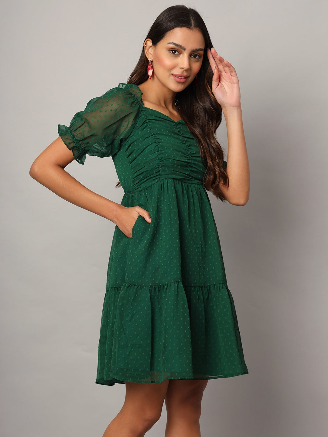 Green Chiffon Midi Western Dress