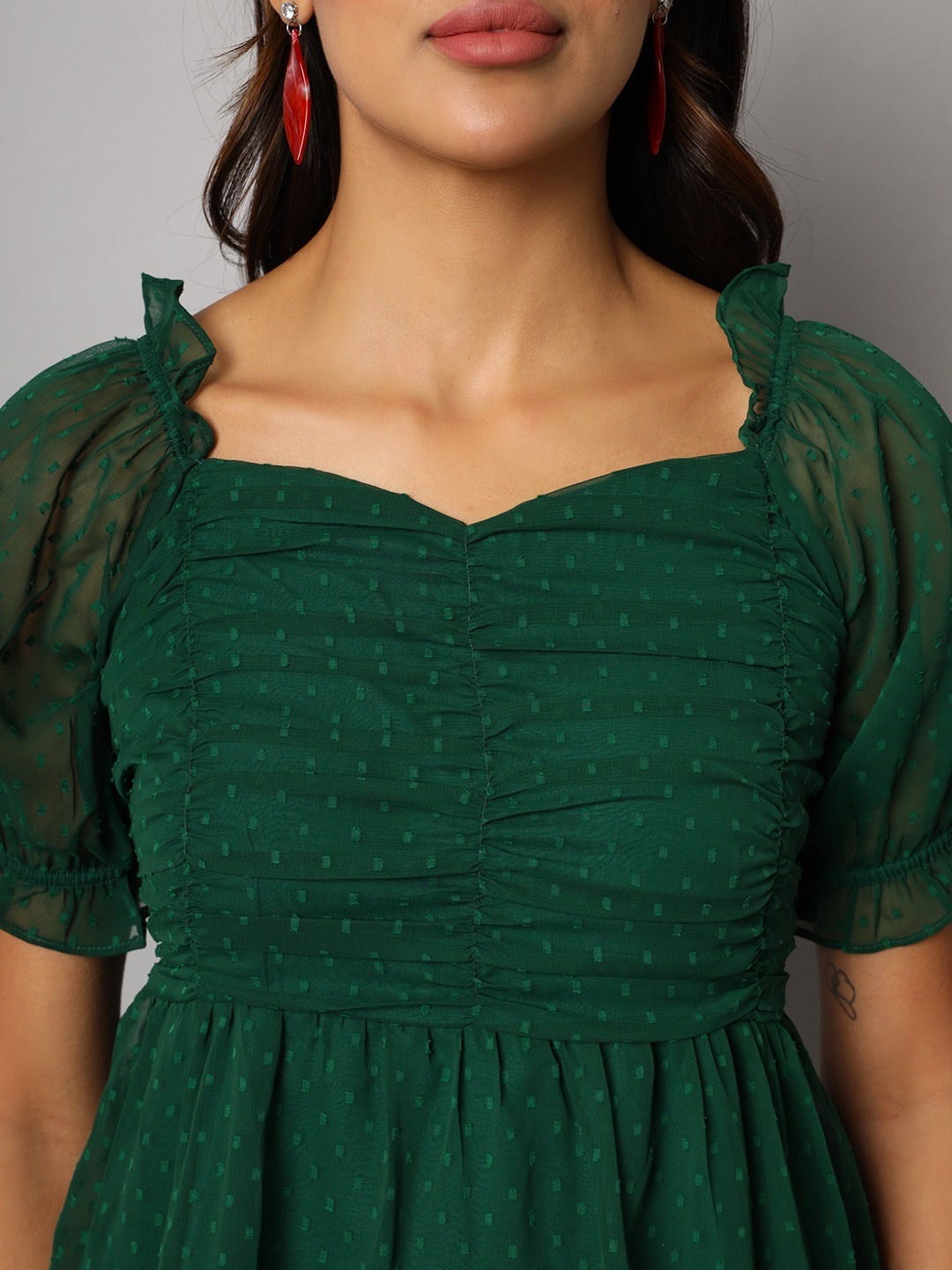 Green Chiffon Midi Western Dress