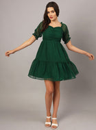 Green Chiffon Midi Western Dress
