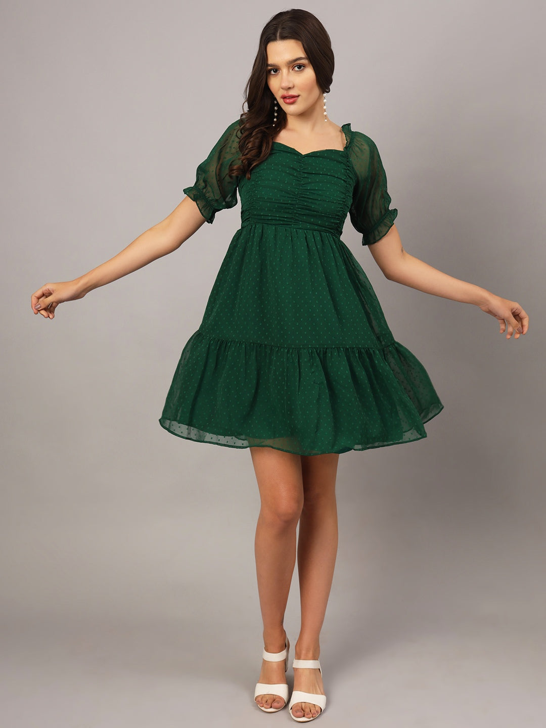 Green Chiffon Midi Western Dress