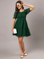 Green Chiffon Midi Western Dress