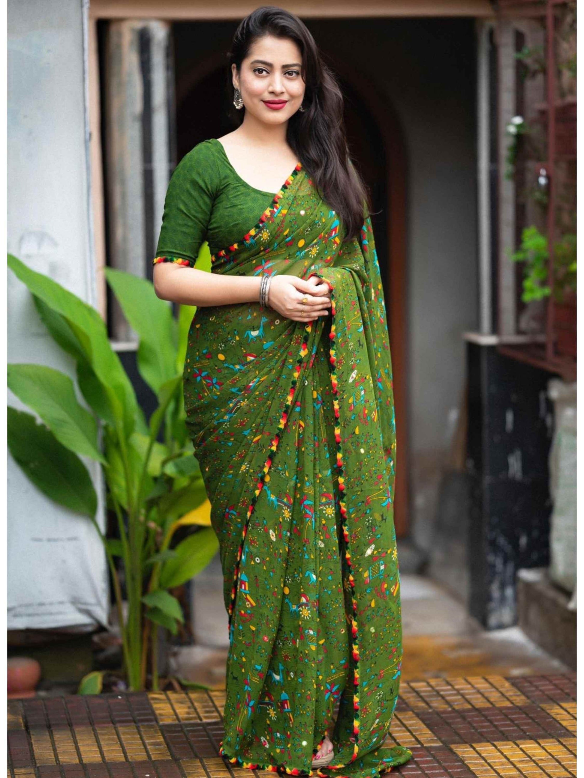 Green Chiffon Saree