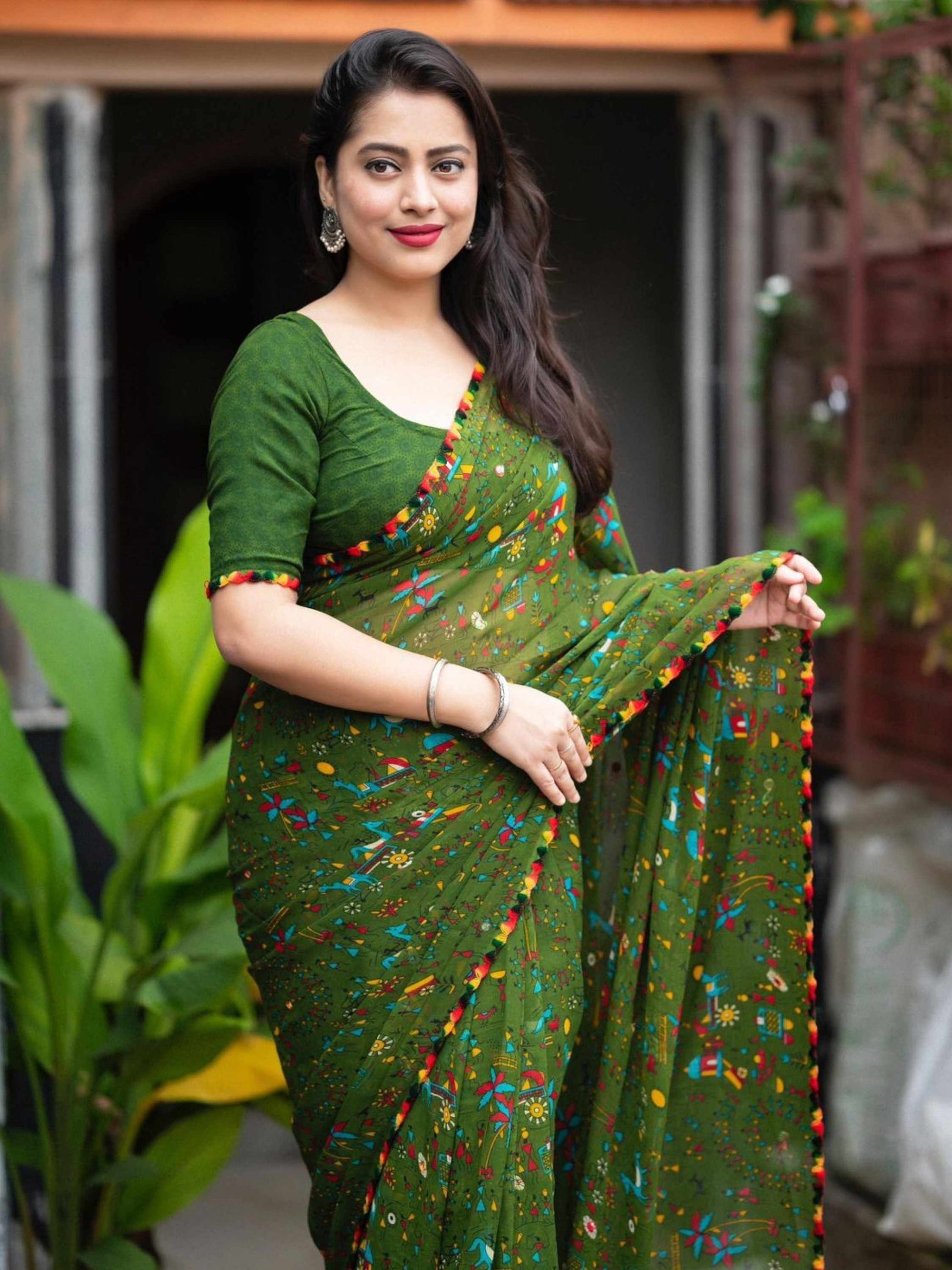 Green Chiffon Saree
