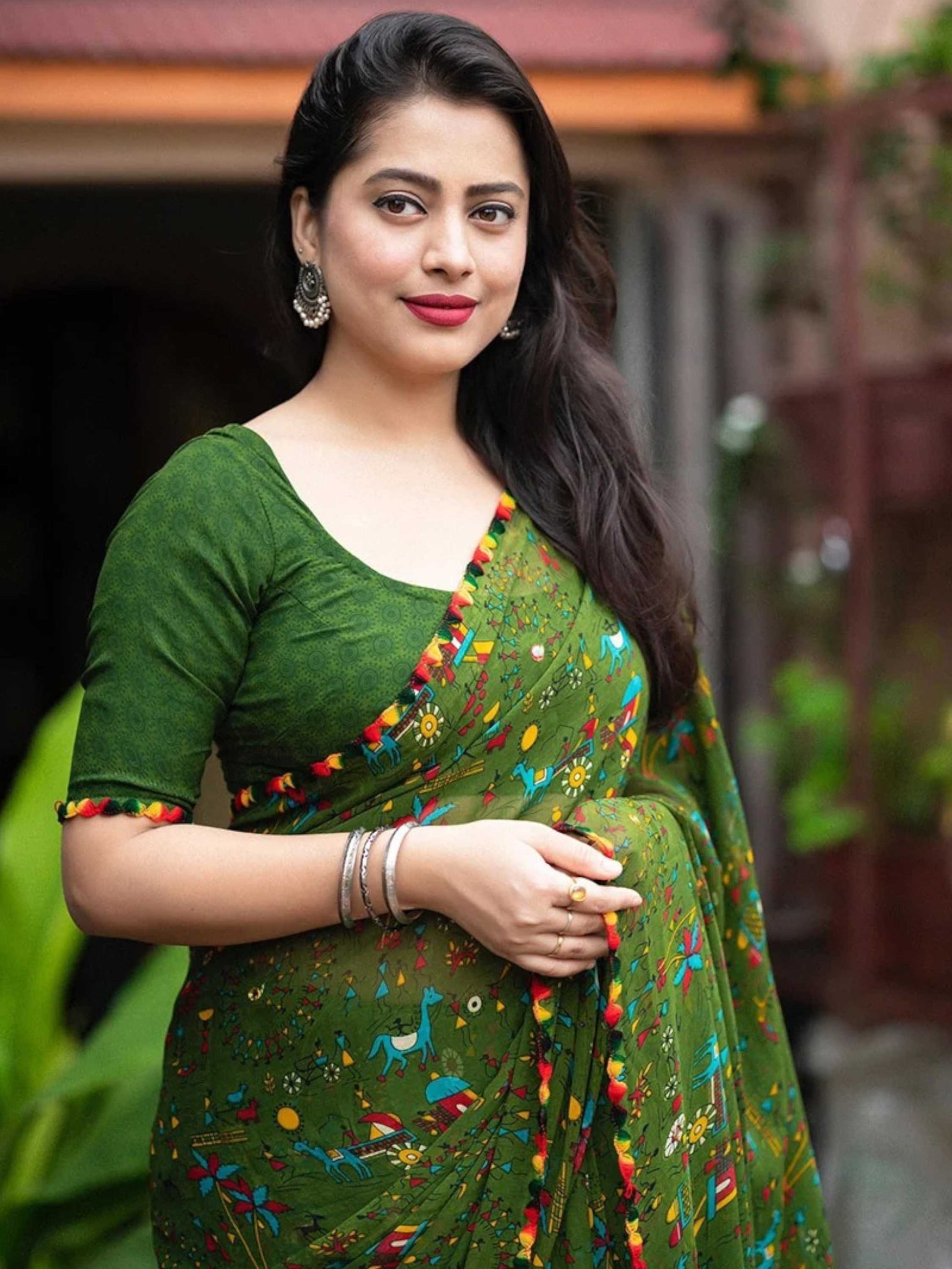 Green Chiffon Saree