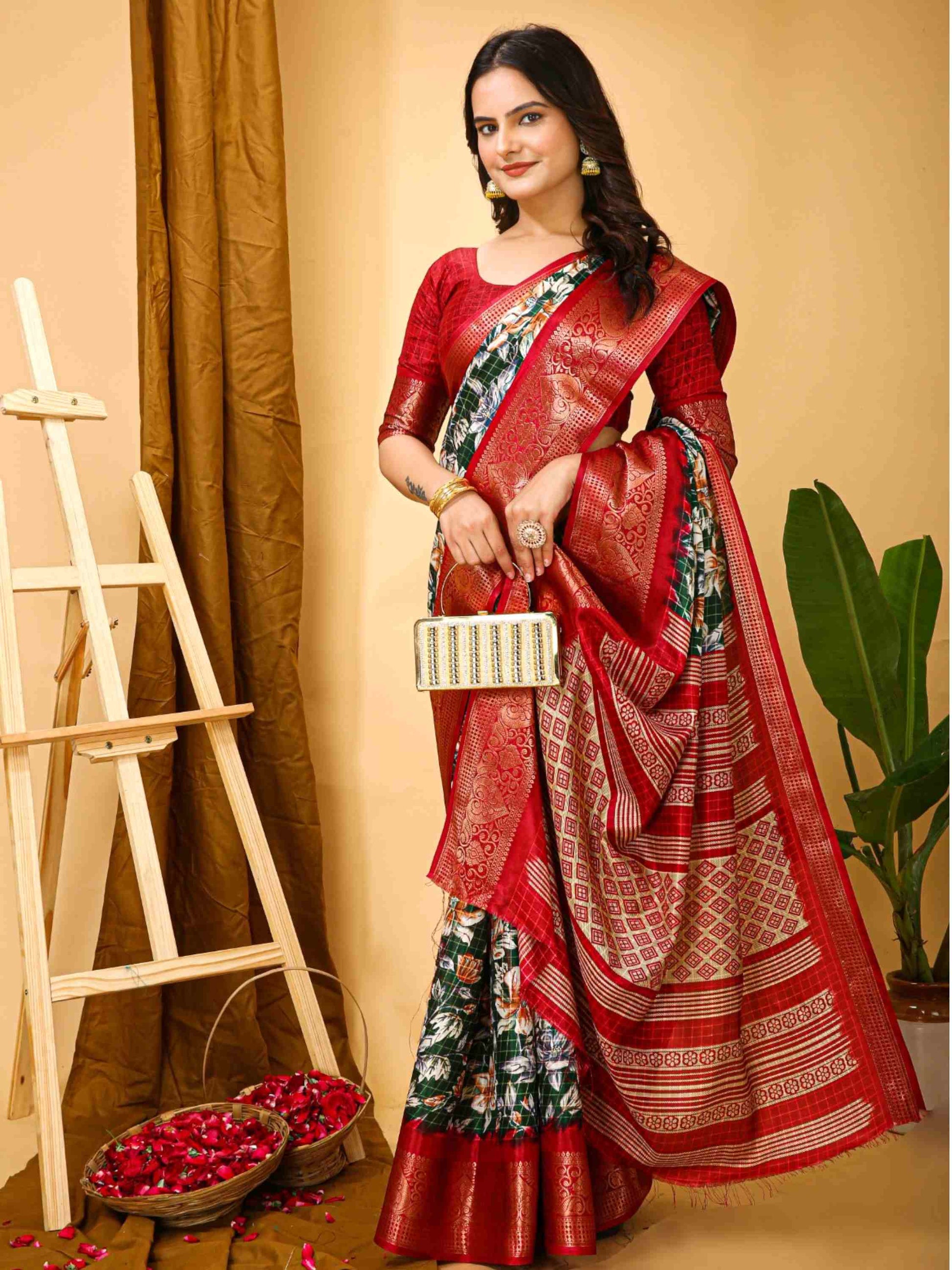 Green Dola Silk Cotton Saree