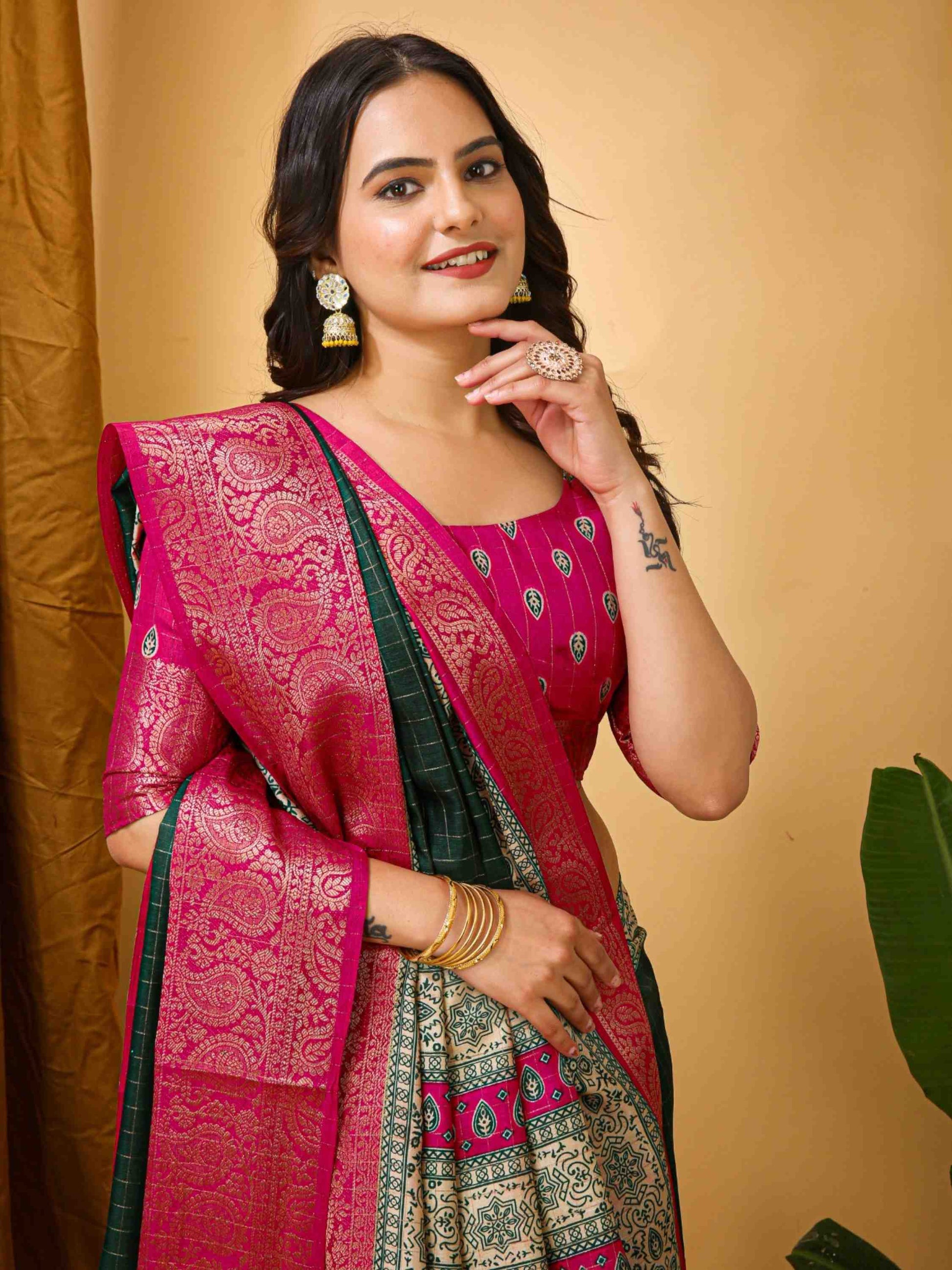 Green Dola Silk Cotton Saree