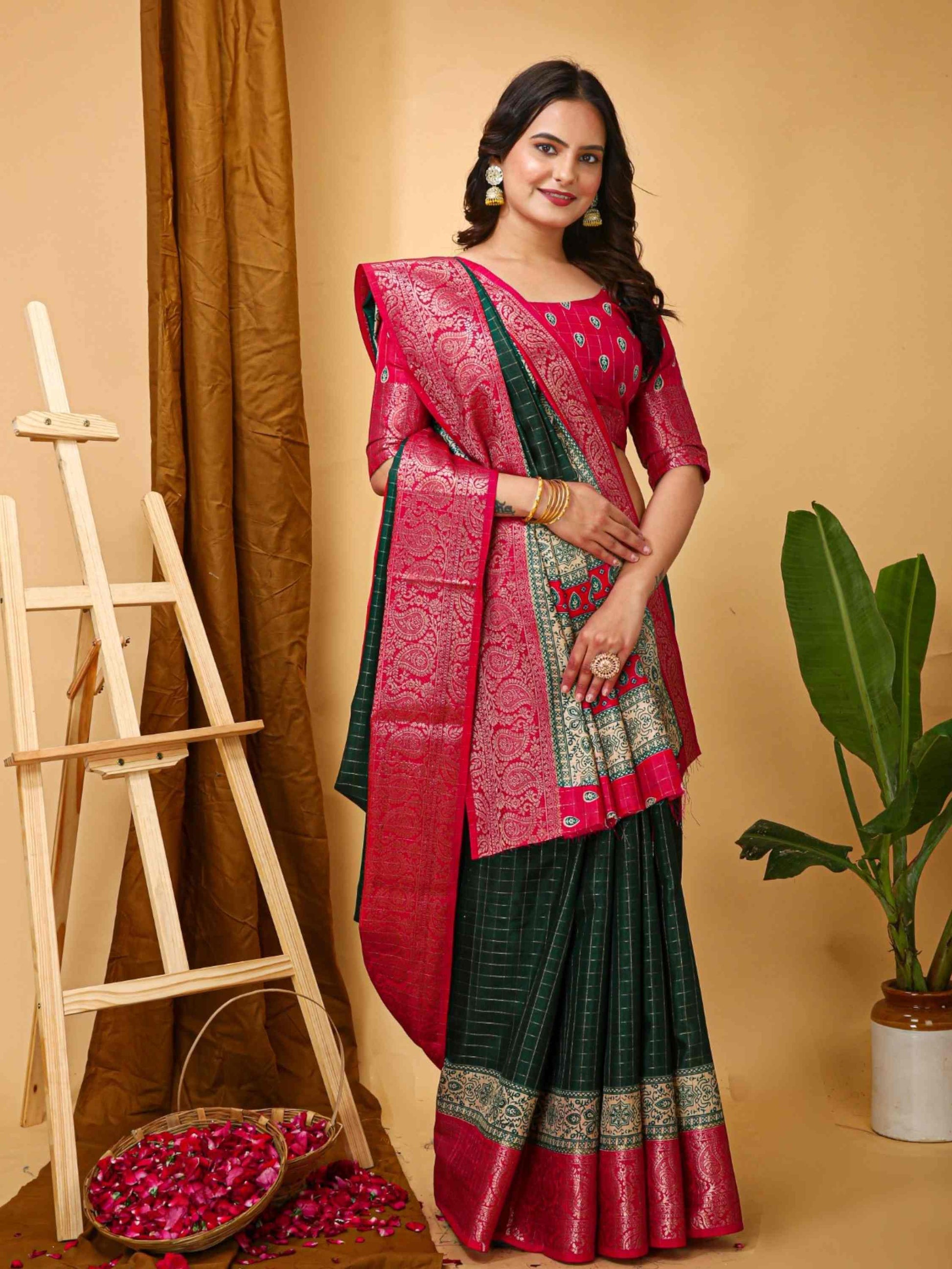 Green Dola Silk Cotton Saree
