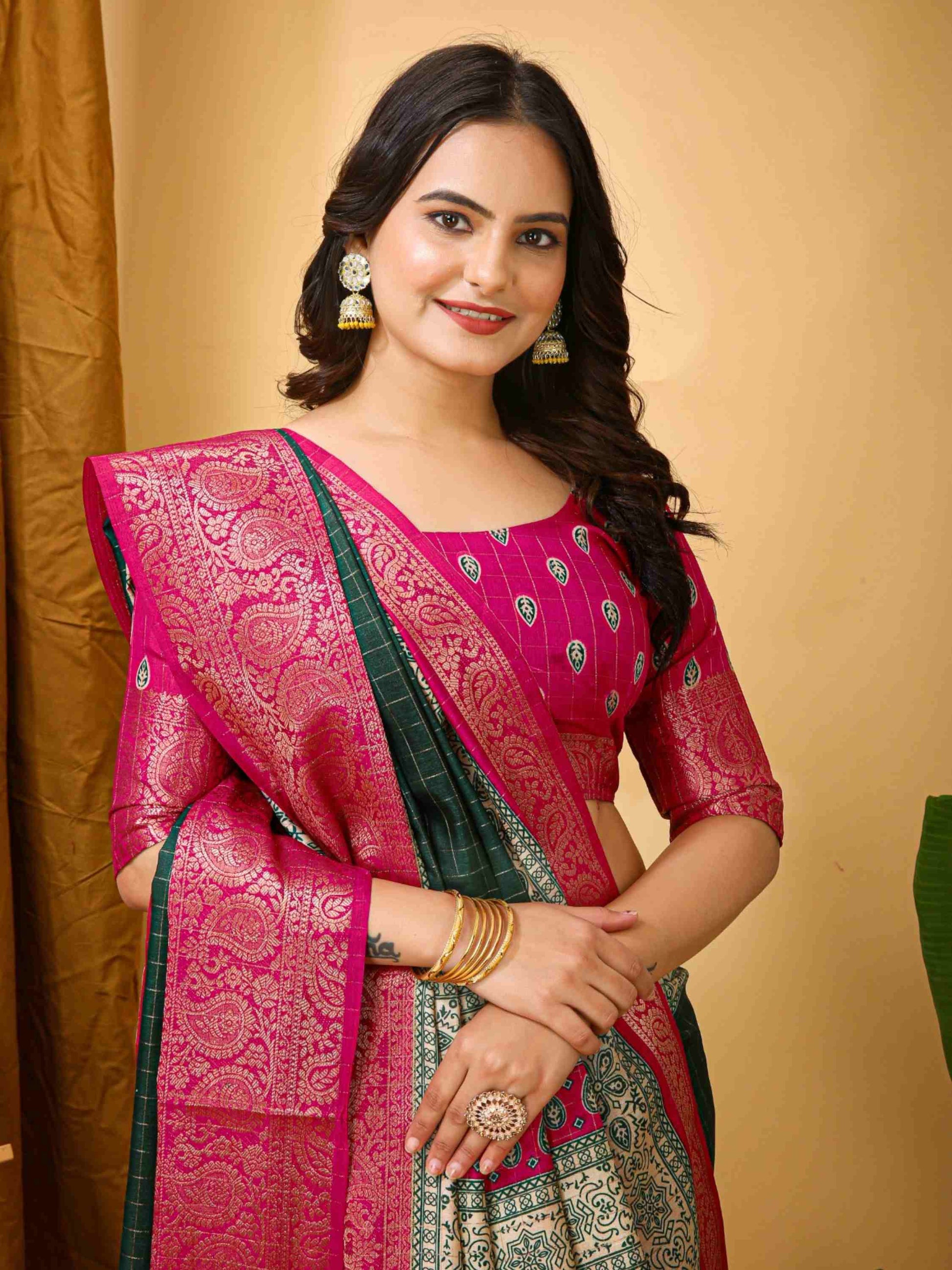 Green Dola Silk Cotton Saree