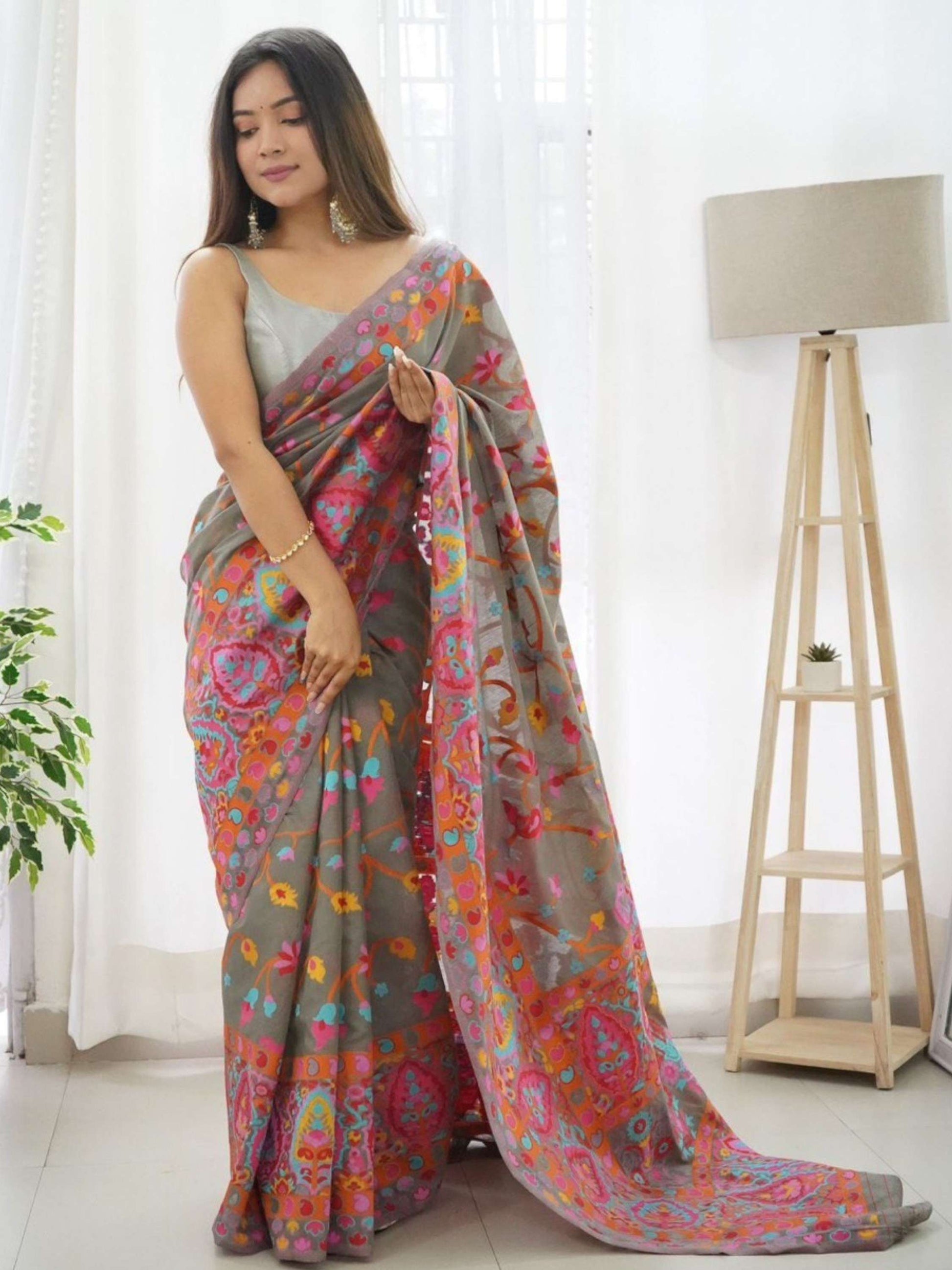 Grey Pashmina Saree