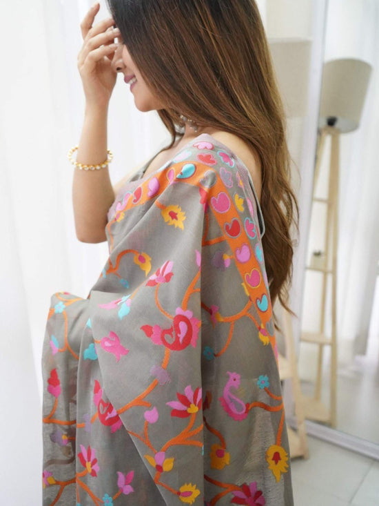 Grey Pashmina Saree