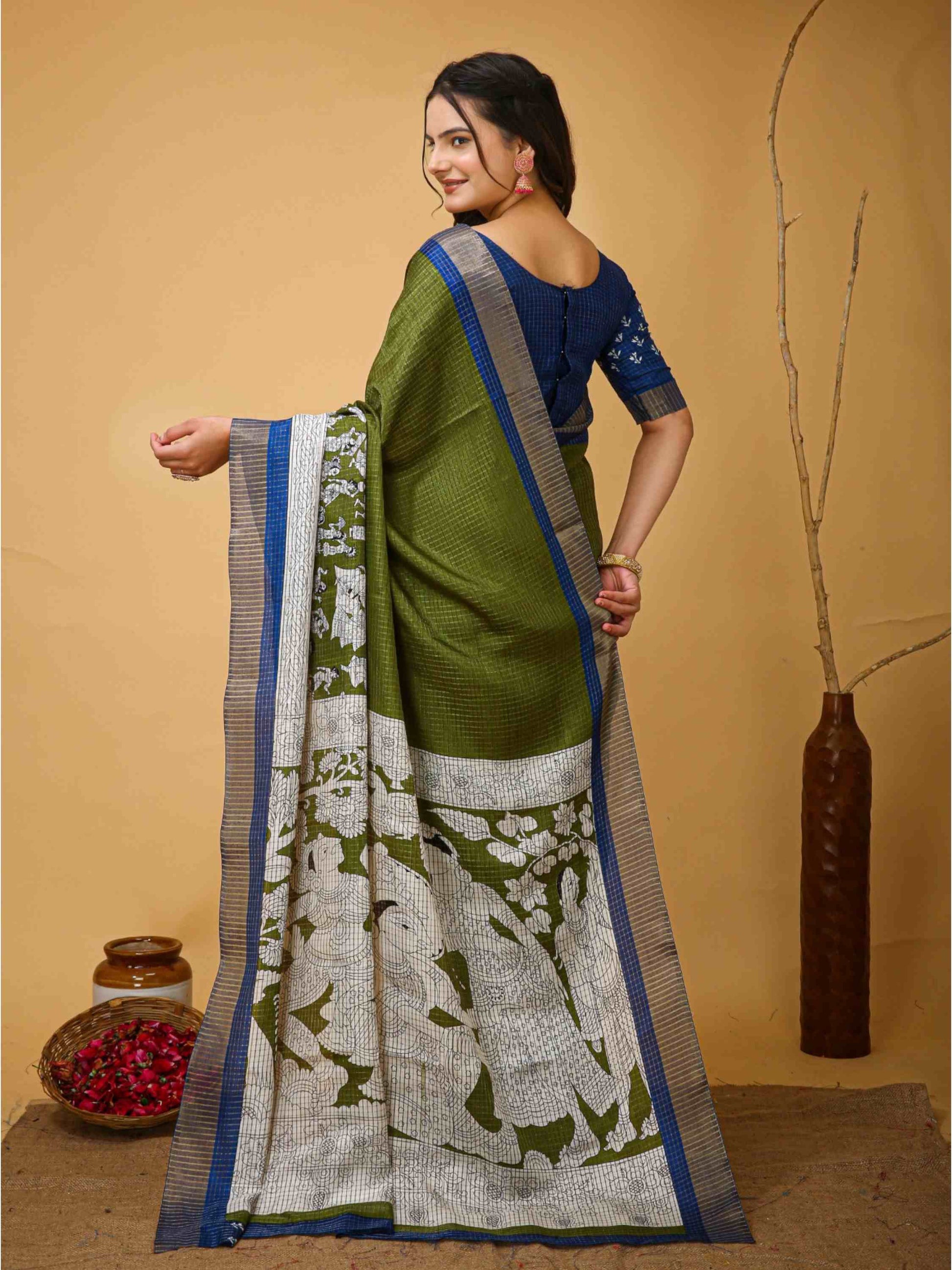 Handloom Cotton Saree Green