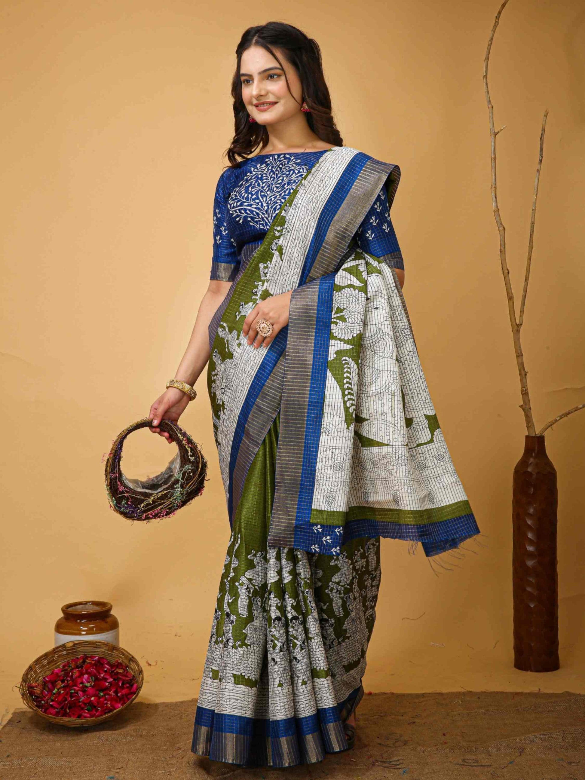Handloom Cotton Saree Green