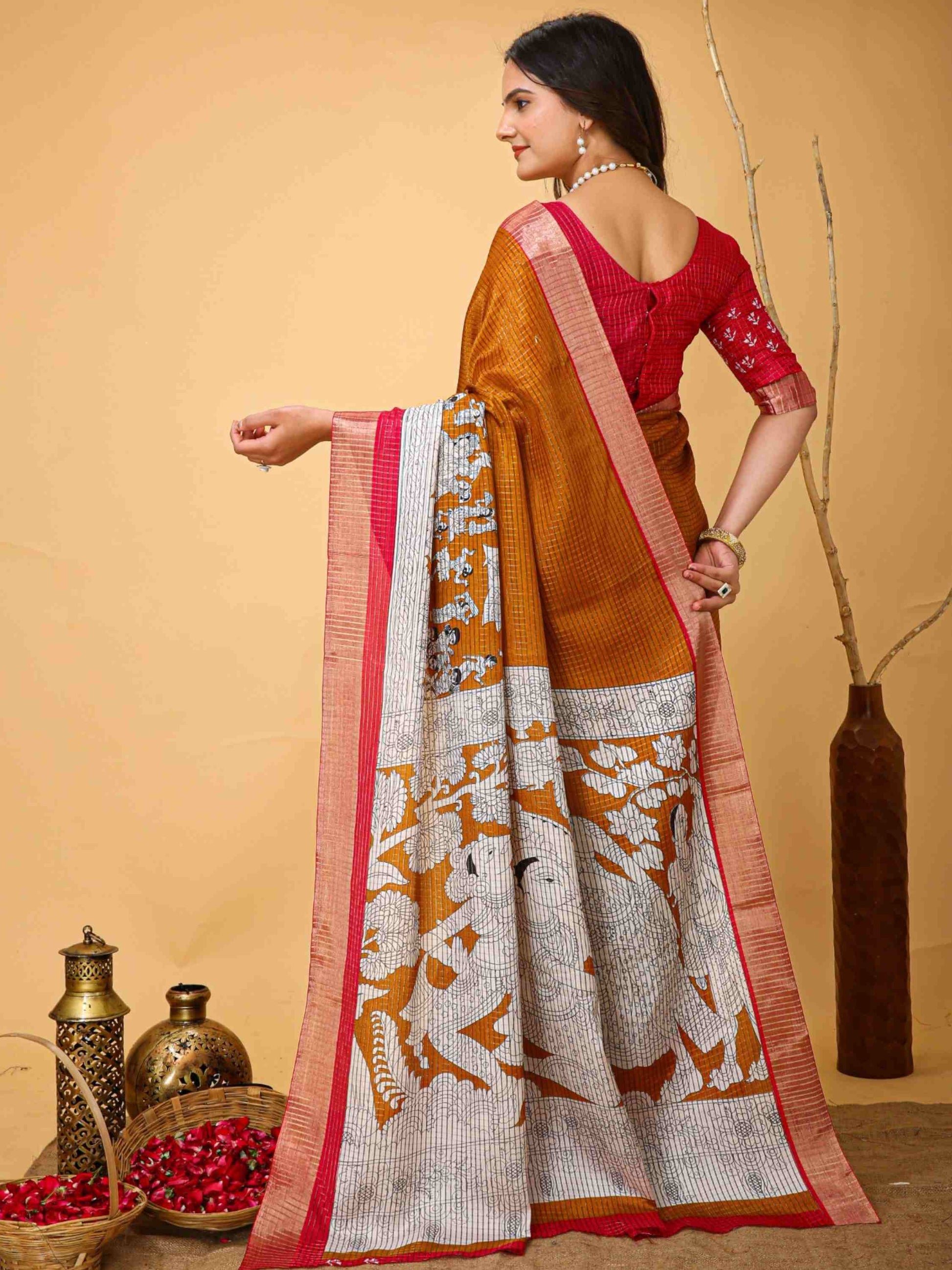 Handloom Cotton Saree Mustard