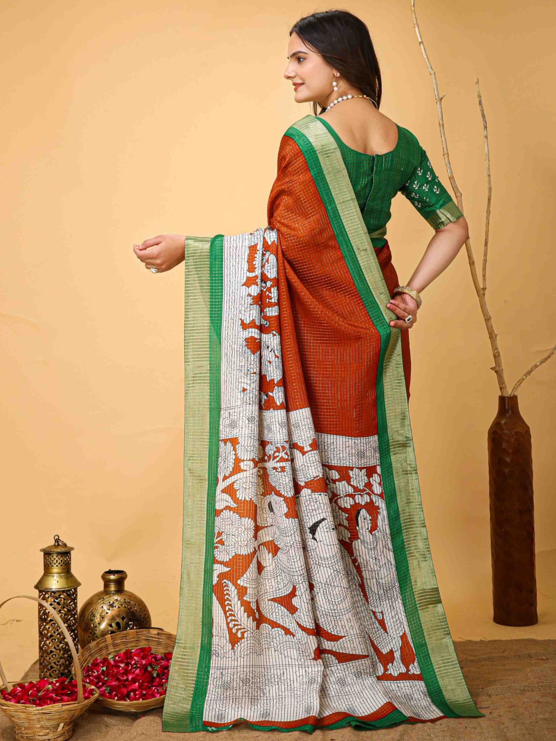Handloom Cotton Saree Orange