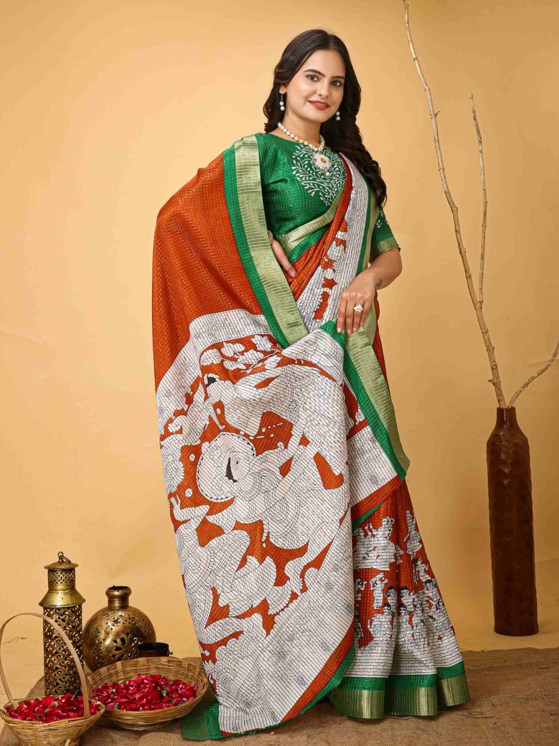 Handloom Cotton Saree Orange
