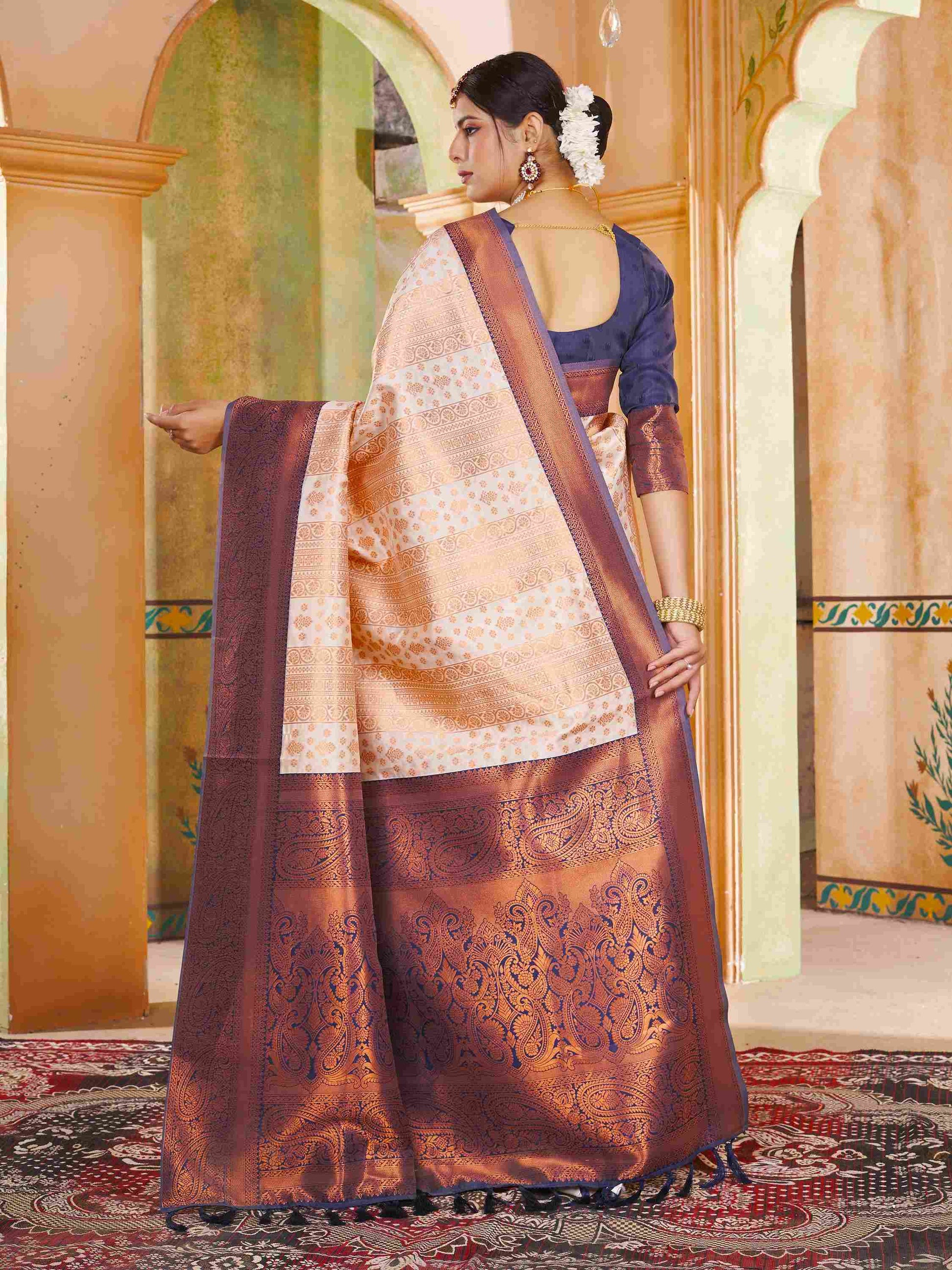 Ivory Kanjivaram Silk Saree