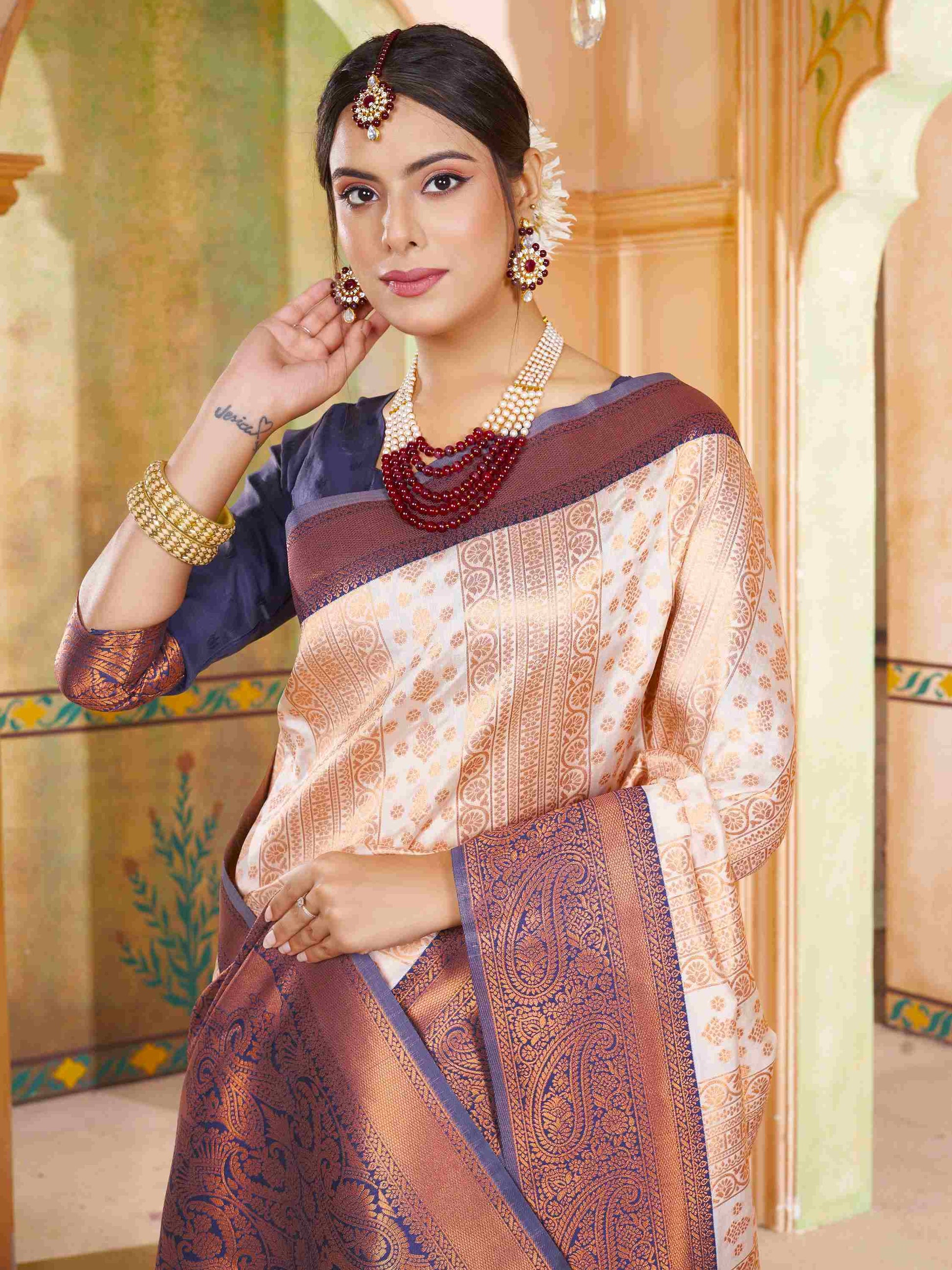 Ivory Kanjivaram Silk Saree