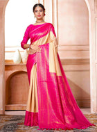 Kanchipuram Silk Saree Cream-Pink