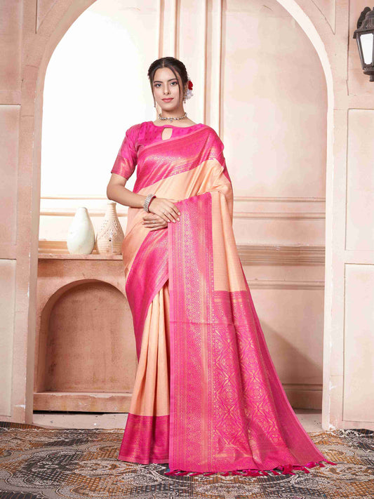 Kanchipuram Silk Saree Cream-Pink