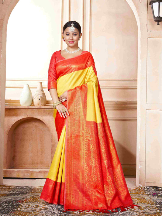 Kanchipuram Silk Saree Lemon Yellow