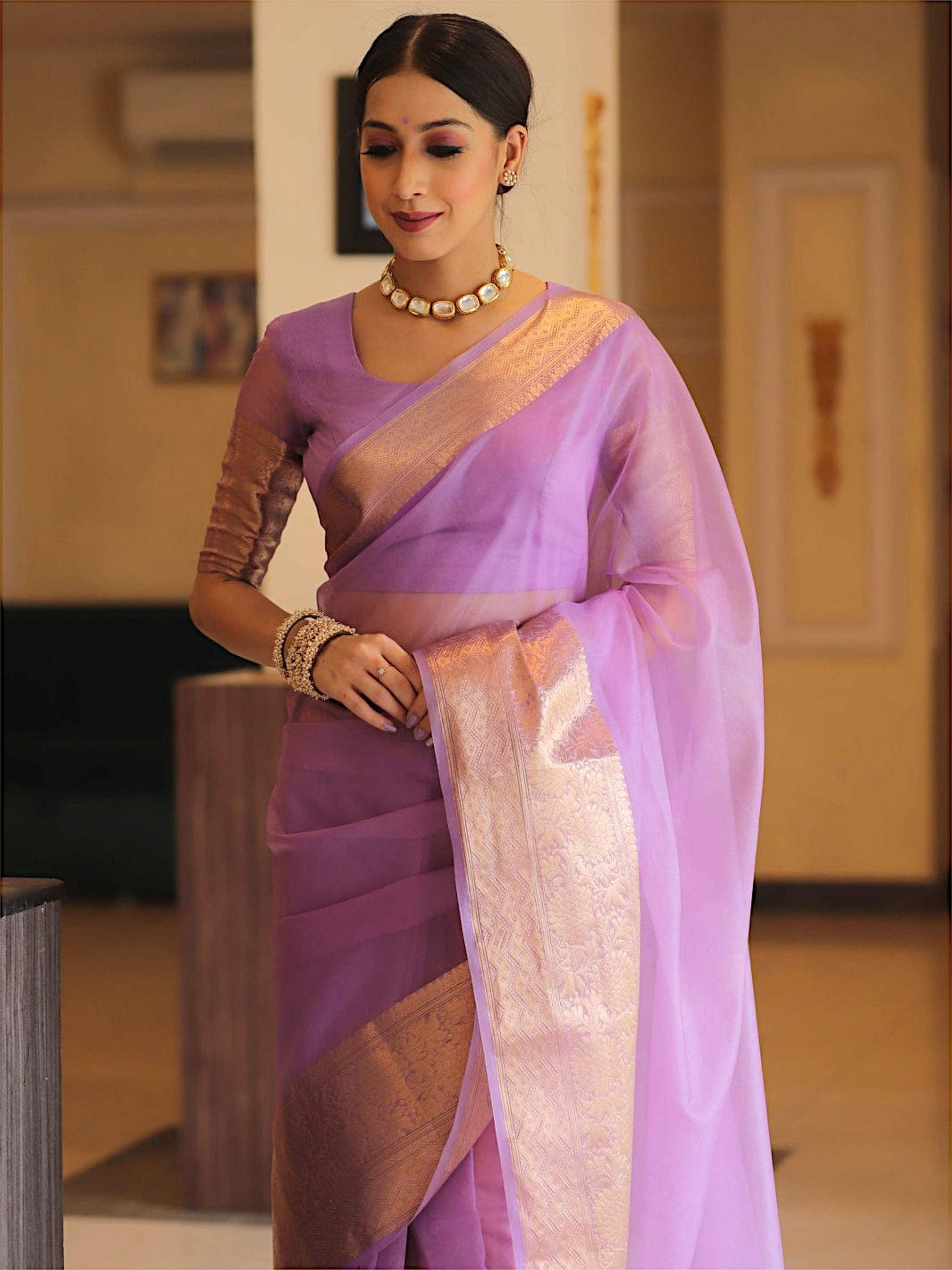 Lavender Organza Saree