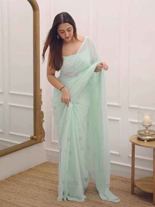 Light Blue Georgette Saree