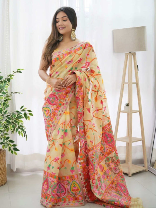 Light Yellow Pashmina Saree