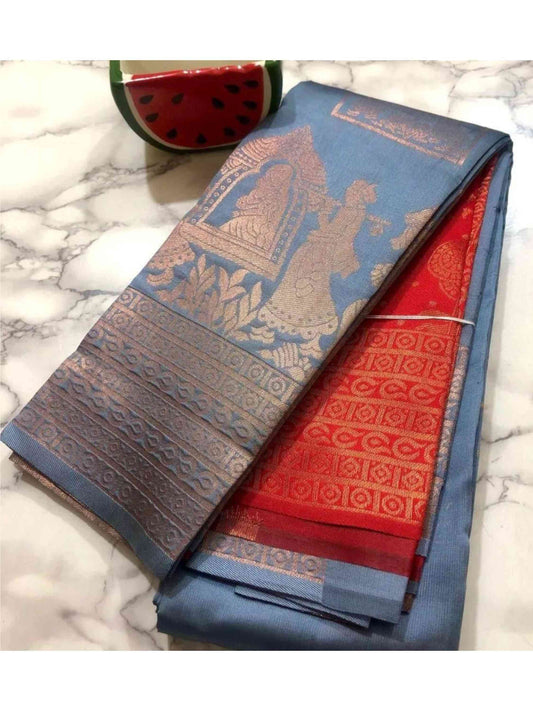 Litchi Silk Saree Grey