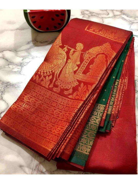 Litchi Silk Saree Red