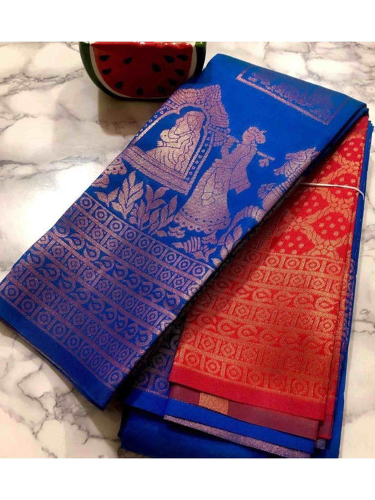 Litchi Silk Saree Royal Blue