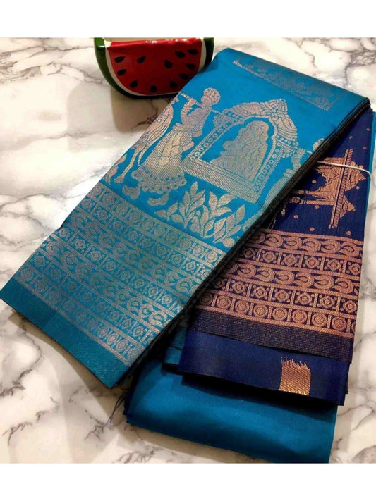 Litchi Silk Saree Sky Blue