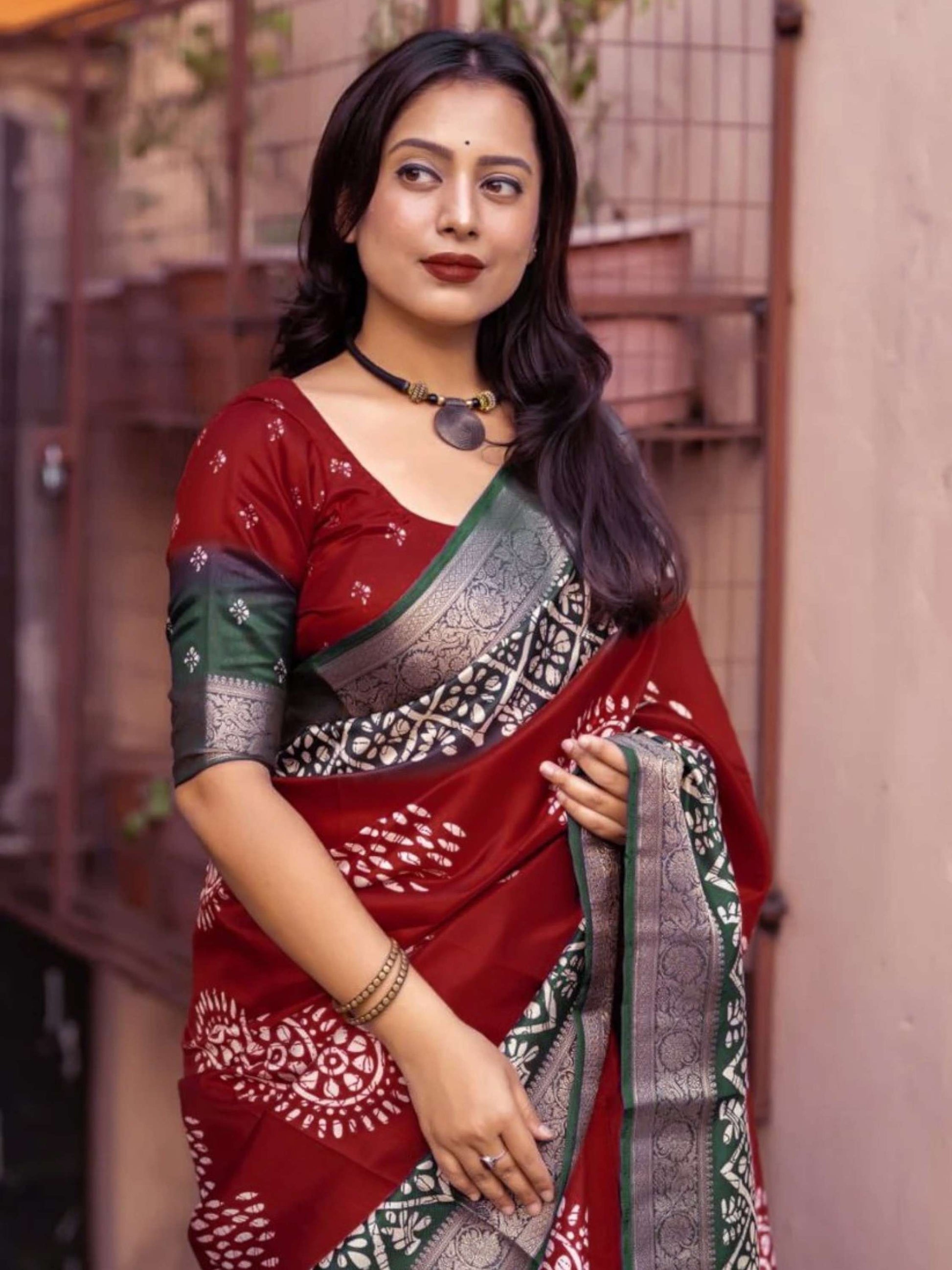 Maroon Dola Silk Cotton Saree