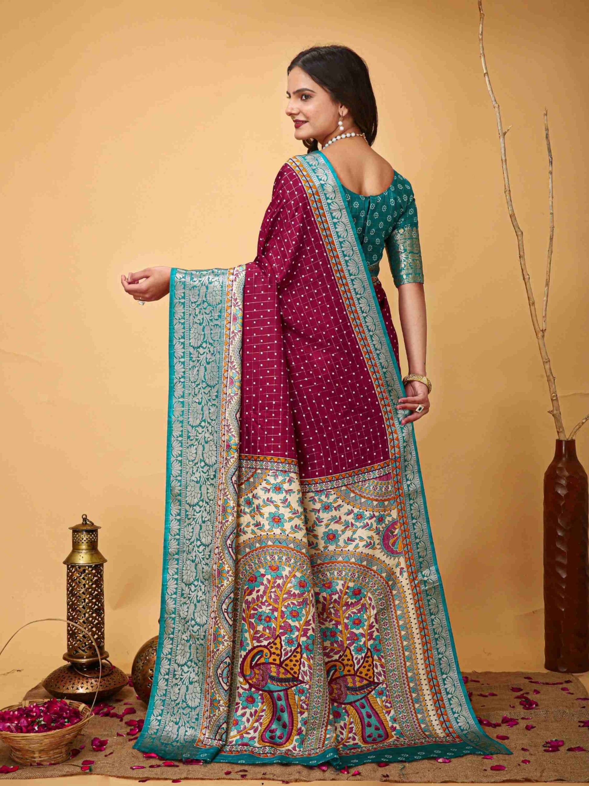Maroon Dola Silk Cotton Saree