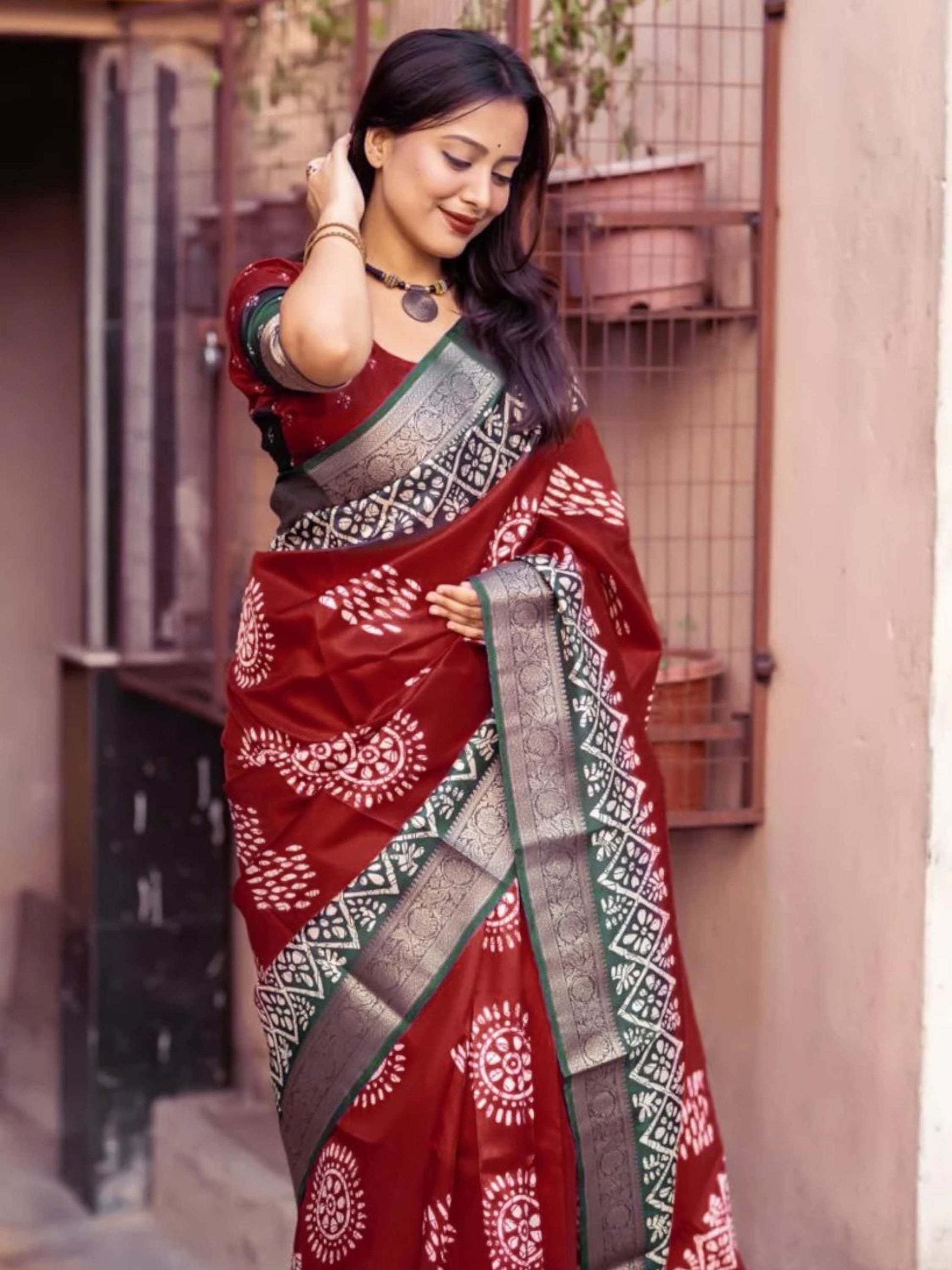 Maroon Dola Silk Cotton Saree