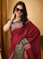 Maroon Dola Silk Cotton Saree