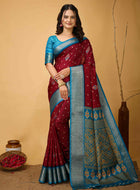 Maroon Dola Silk Saree