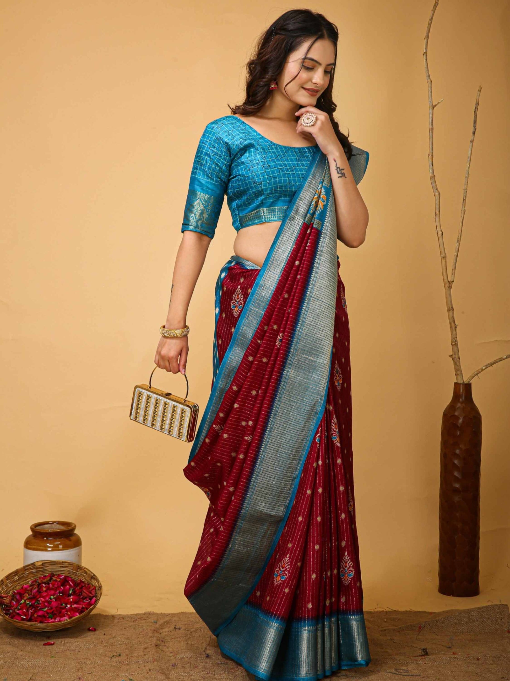 Maroon Dola Silk Saree