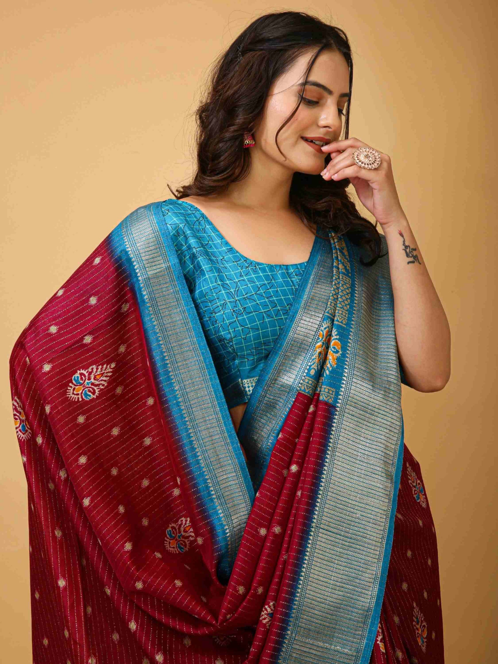Maroon Dola Silk Saree