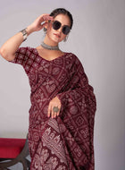 Maroon Jaipuri cotton saree